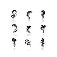 Odor drop shadow black glyph icons set vector