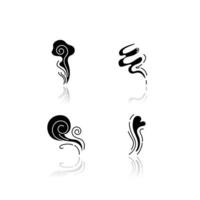 Odor drop shadow black glyph icons set vector