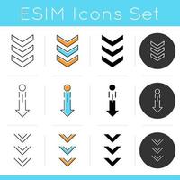 Scrolling down and uploading indicators icons set vector