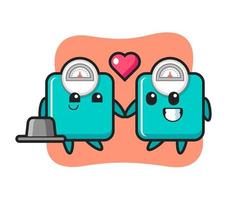 weight scale cartoon character couple with fall in love gesture vector