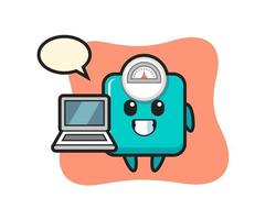 Mascot Illustration of weight scale with a laptop vector