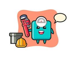 Character Illustration of weight scale as a plumber vector