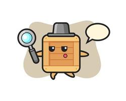 wooden box cartoon character searching with a magnifying glass vector