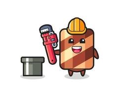 Character Illustration of wafer roll as a plumber vector