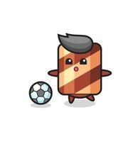 Illustration of wafer roll cartoon is playing soccer vector