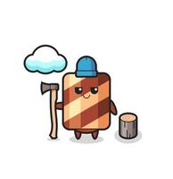 Character cartoon of wafer roll as a woodcutter vector