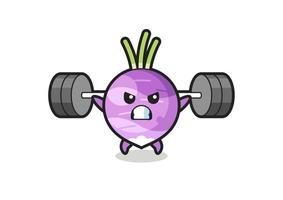 turnip mascot cartoon with a barbell vector