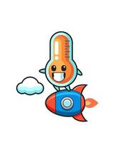 thermometer mascot character riding a rocket vector