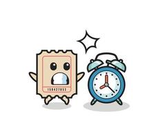 Cartoon Illustration of ticket is surprised with a giant alarm clock vector