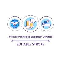 icono de concepto de donación de equipo médico internacional. vector