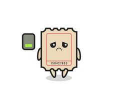 ticket mascot character doing a tired gesture vector