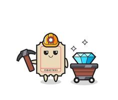 Character Illustration of ticket as a miner vector