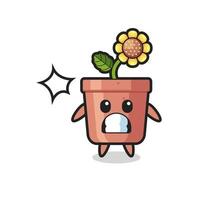 sunflower pot character cartoon with shocked gesture vector