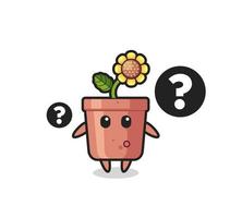 Cartoon Illustration of sunflower pot with the question mark vector