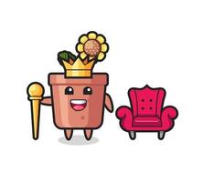 Mascot cartoon of sunflower pot as a king vector