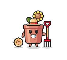 Mascot character of sunflower pot as a farmer vector