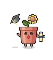 Illustration of sunflower pot cartoon throwing the hat at graduation vector