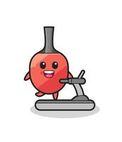 table tennis racket cartoon character walking on the treadmill vector