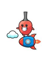 table tennis racket mascot character riding a rocket vector