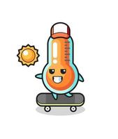 thermometer character illustration ride a skateboard vector