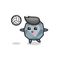 personaje de dibujos animados de piedra está jugando voleibol vector