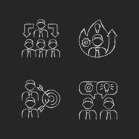 Working together chalk white icons set on dark background vector