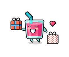 strawberry juice mascot cartoon giving the gift vector