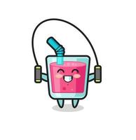 strawberry juice character cartoon with skipping rope vector