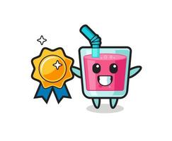 strawberry juice mascot illustration holding a golden badge vector