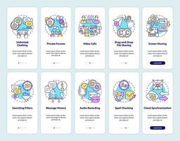 Message software onboarding mobile app page screen set vector