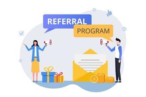 Concept of referral marketing strategy. refer a friend program. vector