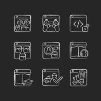 Public-facing internet applications chalk white icons set vector