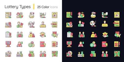 Lottery types light and dark theme RGB color icons set vector