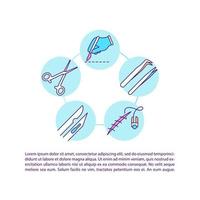 Surgical instruments concept line icons with text. vector