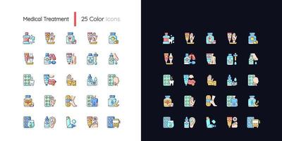 Medical treatment light and dark theme RGB color icons set vector