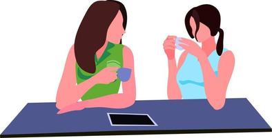 Two women drinking coffee together vector