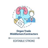 Icono de concepto de intermediarios o contratistas de comercio de órganos vector