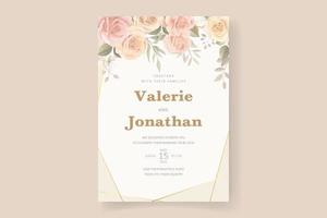 Diseño de tarjeta de invitación de boda floral suave y hojas. vector