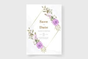 Plantilla de tarjeta de invitación de boda con decoración de rosas y hojas. vector