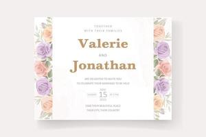 Wedding invitation card template with rose and leaf decoration vector