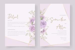 Soft floral and leaves wedding invitation card design vector