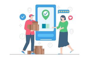 Courier delivering packages to customer scene illustration vector
