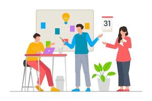 Meeting with business team scene illustration