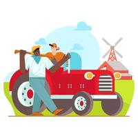 Farmer toward to the field illustration vector