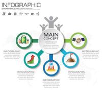 Plantilla de infografía con diagrama de proceso de flujo de trabajo de 5 elementos. vector