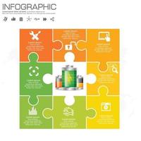 Plantilla de infografías con diagrama de proceso de flujo de trabajo de rompecabezas. vector