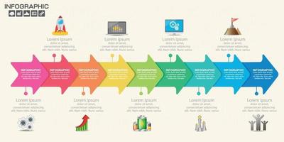 Plantilla de infografía con diagrama de proceso de flujo de trabajo de 9 elementos. vector