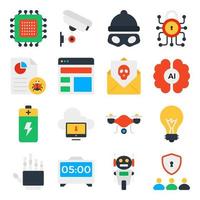 Pack of Technology and Safety Flat Icons vector