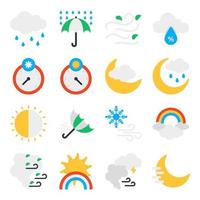 paquete de iconos planos de clima y clima vector