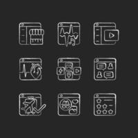 Digital platforms chalk white icons set on dark background vector